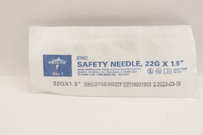 Medline SYRS100227 Safety Needle 22G x 1.5inch